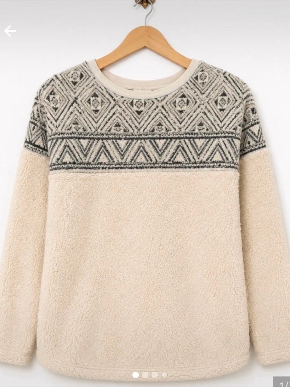 Sundance Haven Sherpa Pullover Fair Isle Cream Fleece Sweater Size Small